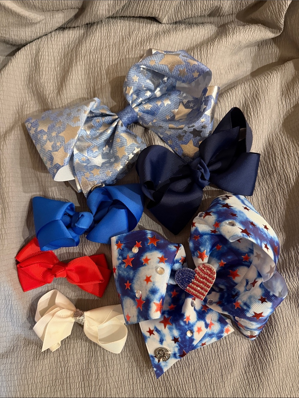👧 Girls 6-Pack Patriotic & Solid Hair Bows - Red, Blue, Navy, Silver Stars